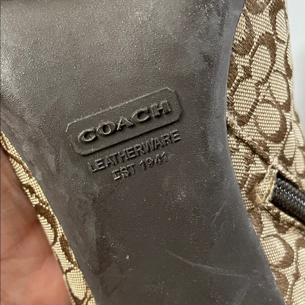 Coach Signature Jeri Tan Brown Canvas and Leather Heeled Boots Size 7.5 - Picture 11 of 15